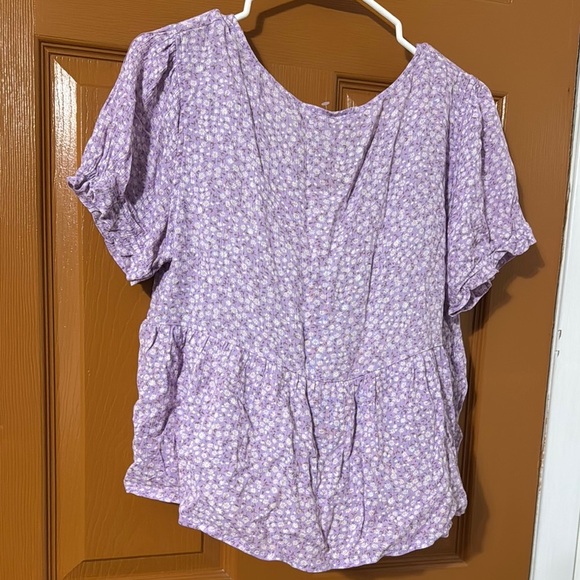 Trend Wild Fable Purple Tie Front Short Sleeve Blouse - Picture 2 of 3